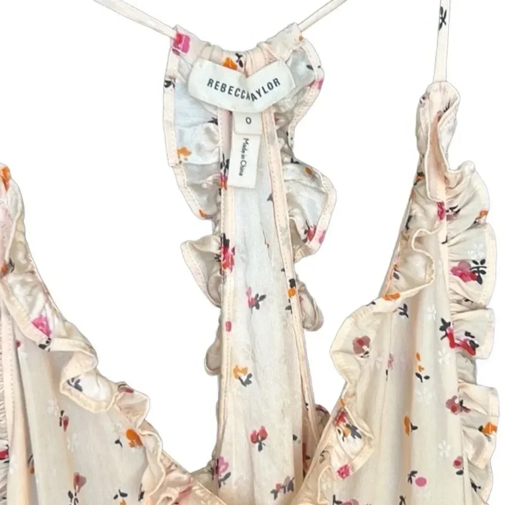 Rebecca Taylor, ‘Mia’ Floral Print Silk Ruffle Camisole In Ballet, Size 0, Pink - Picture 6 of 7